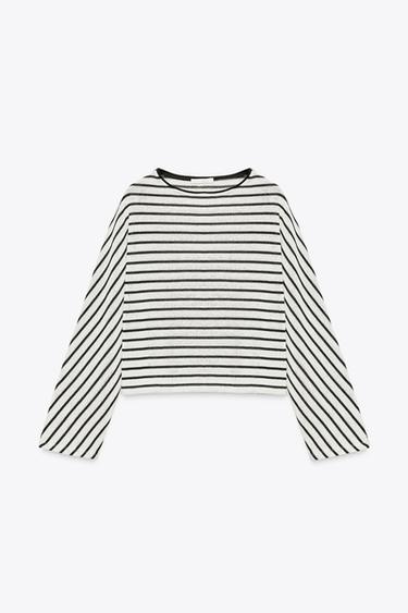 TOP RAYÉ MANCHES CHAUVE-SOURIS - Noir / Blanc de Zara - Image 6