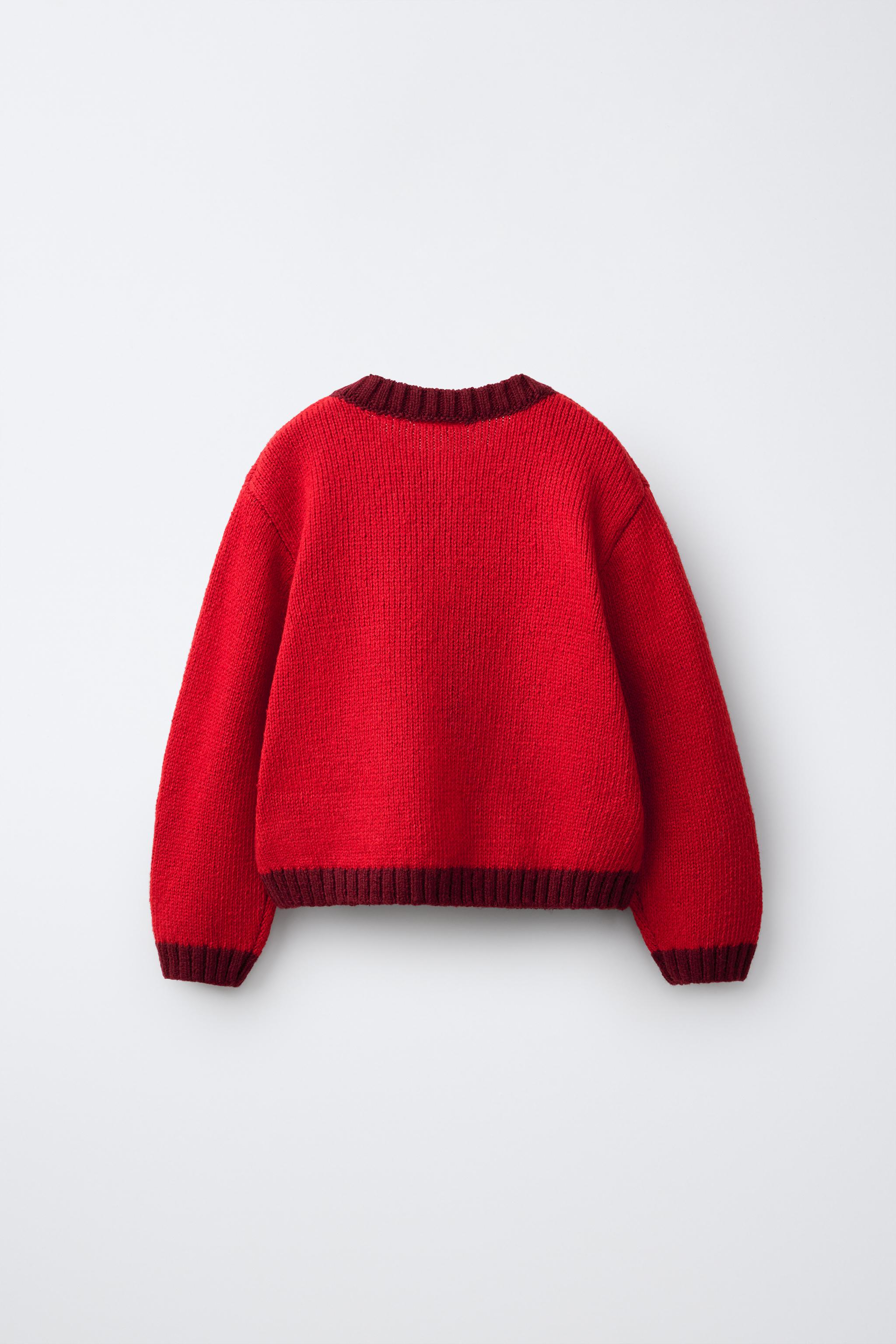 EMBROIDERED FLORAL CARDIGAN — Red