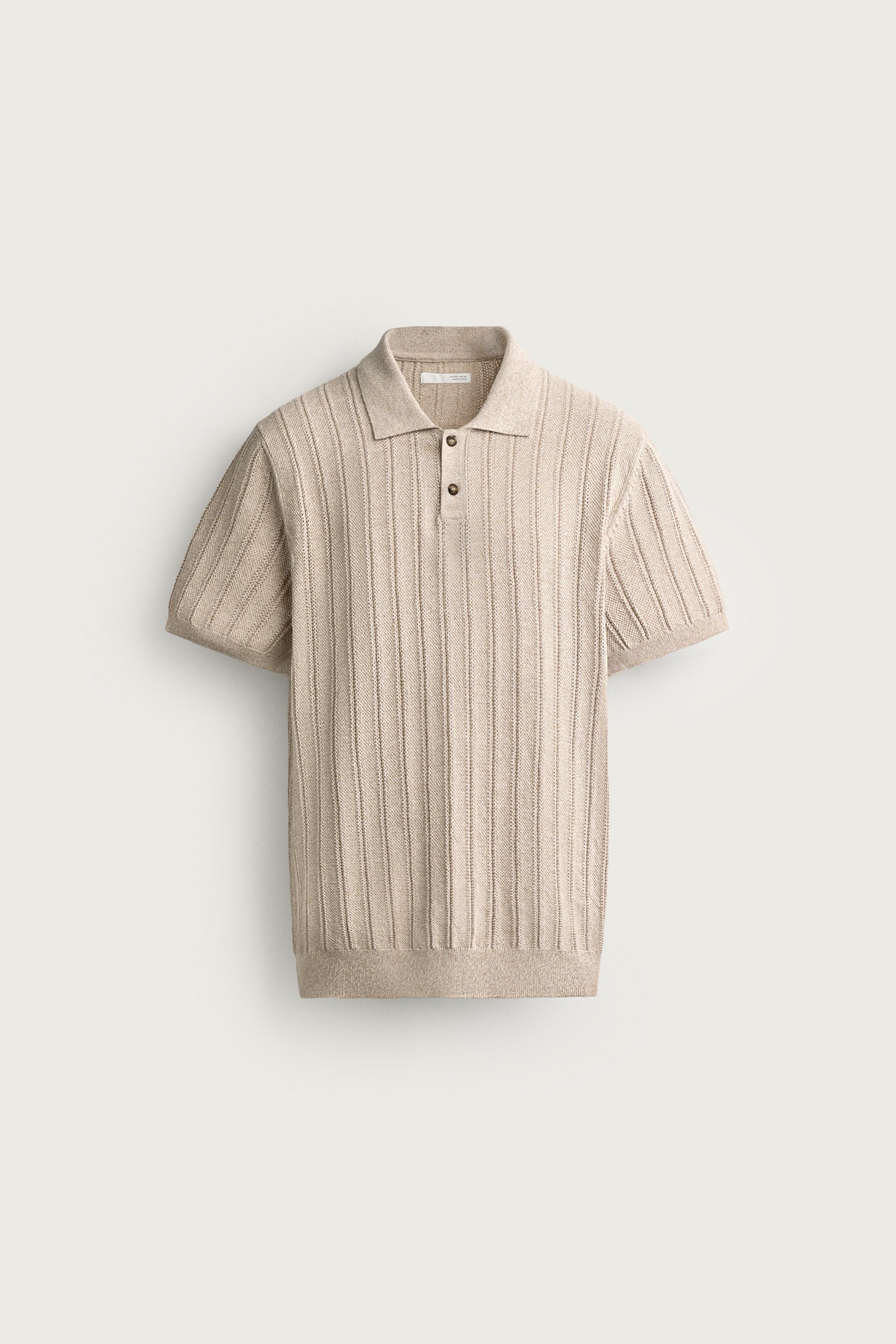 OPEN-KNIT TEXTURED POLO — Sand