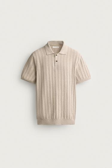 Zara 鏤空紋理針織 POLO 衫 - 沙色