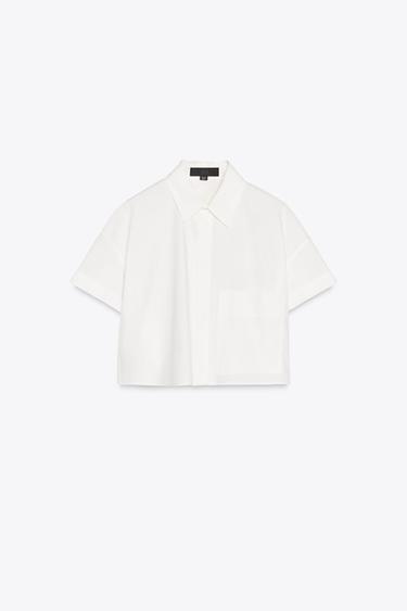 CAMISA CROPPED DE POPELINA - Branco da Zara - Imagem 0