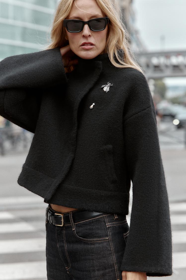 VESTE BOMBER CROISÉE EN MAILLE