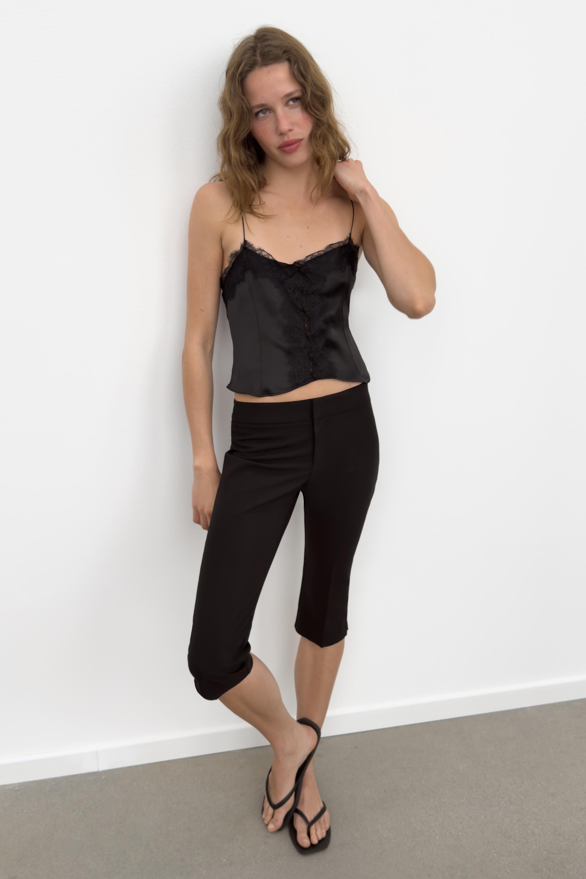 SATIN EFFECT LACE CROP TOP