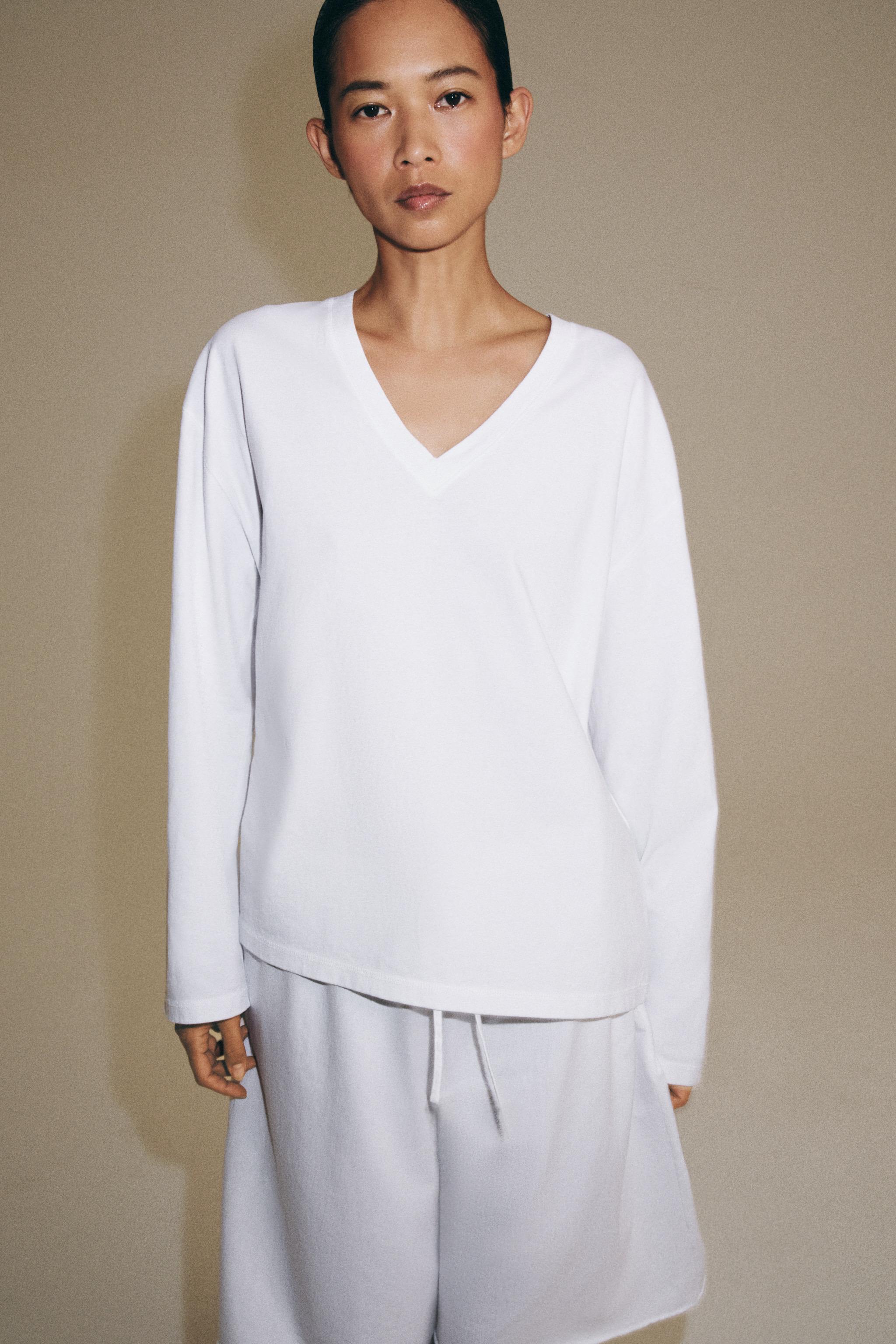 COTTON V-NECK T-SHIRT — White