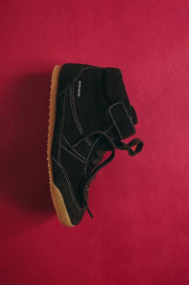 LEATHER BOXING HIGH-TOP SNEAKERS - Brown by Zara