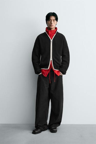 Zara 羅紋拼接針織外套 - 黑色