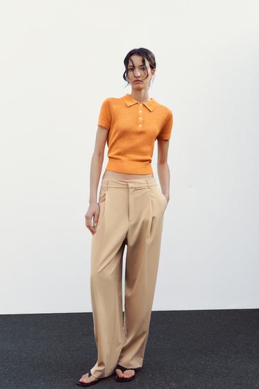 PLAIN KNIT POLO TOP - Orange by Zara - Image 0
