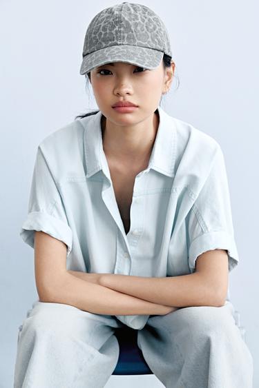 Zara 動物紋斜紋棒球帽 - 淺灰色
