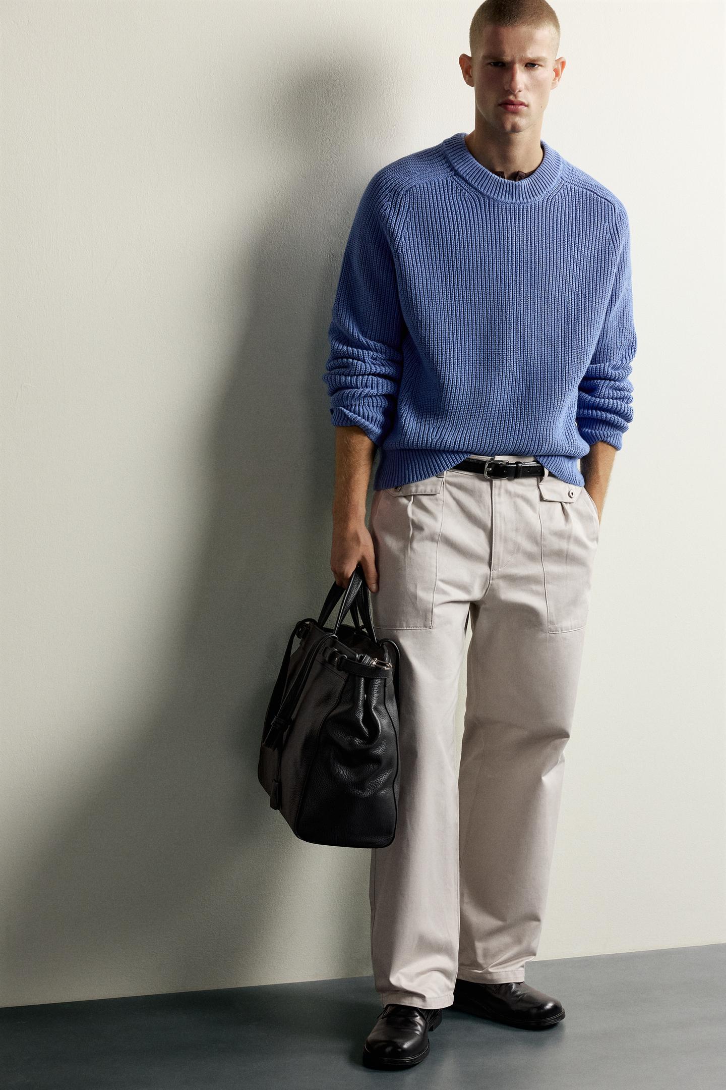 Мужской свитер Zara Relaxed Fit Texture, цвет: Синий — фото 6