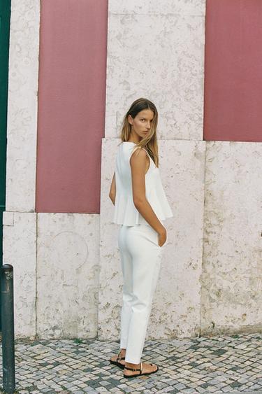Zara SOFT ANKLE-LENGTH PANTS - Oyster-white