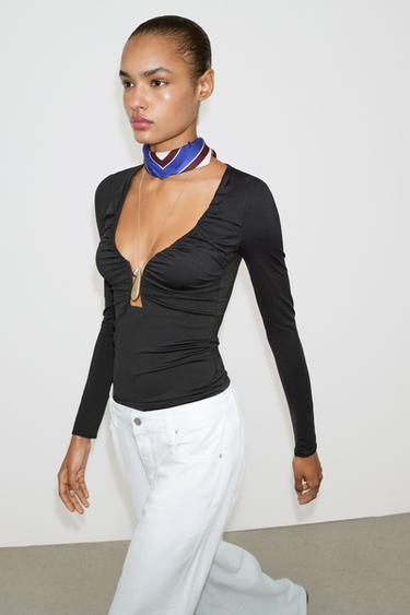 DRAPED POLYAMIDE TOP - Black by Zara - Image 3