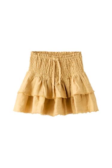 RUFFLED LINEN BERMUDA SKORT