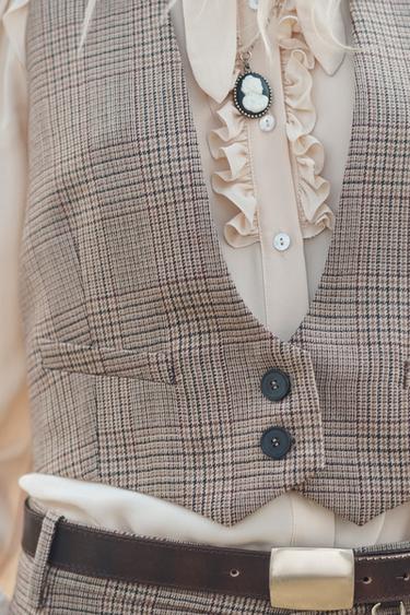GILET À CARREAUX EN LAINE ÉDITION LIMITÉE - Marron de Zara - Image 1