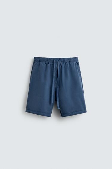 LYOCELL-COTTON RELAXED FIT BERMUDA SHORTS - Blue by Zara