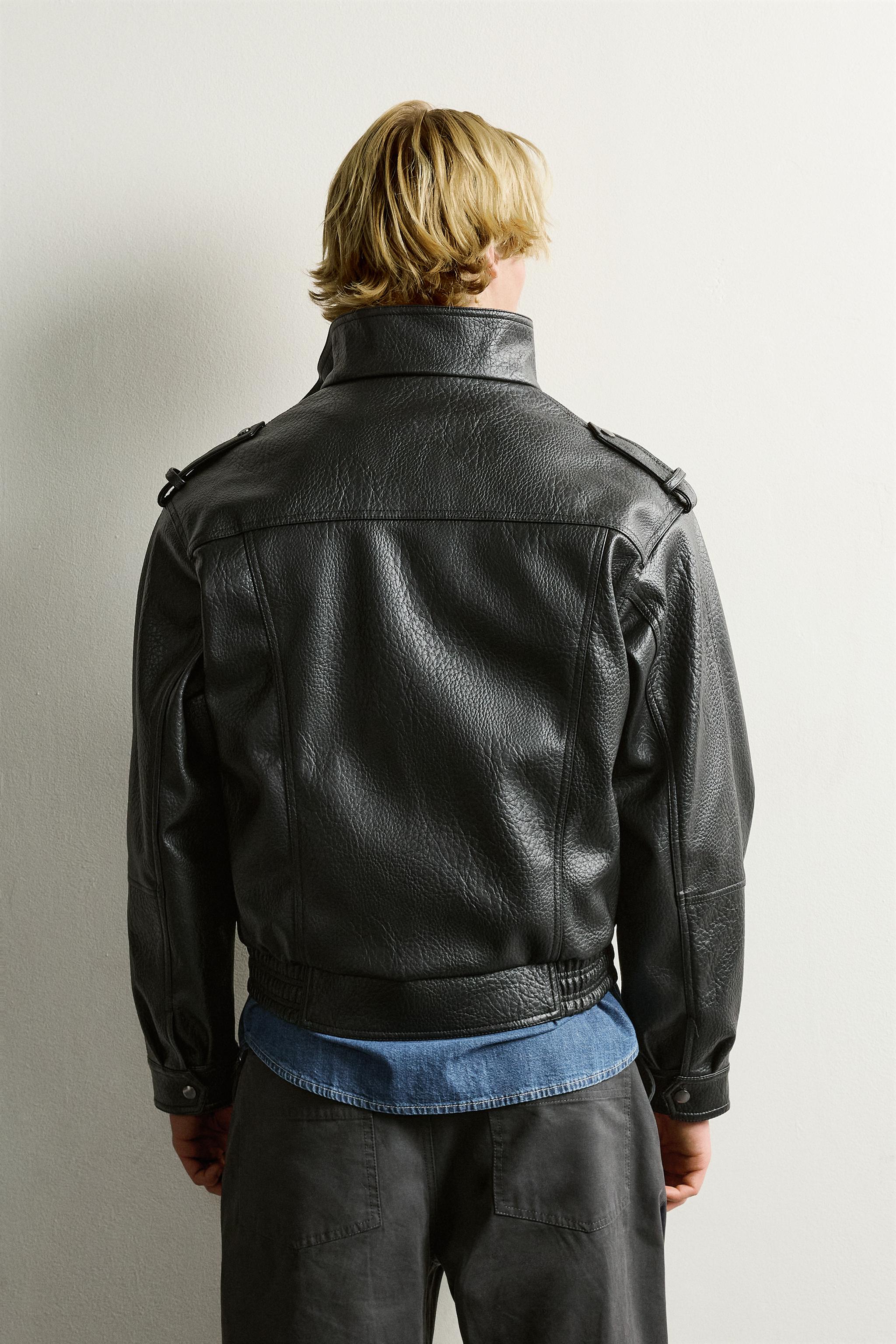 RELAXED FIT FAUX LEATHER BIKER JACKET