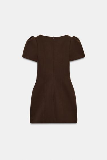 SHORT DRESS WITH PLEATS AND POCKETS - Brown by Zara