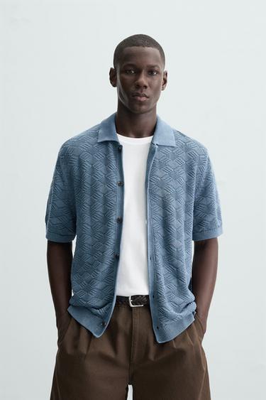 Zara DIAMOND KNIT SHIRT - Blue