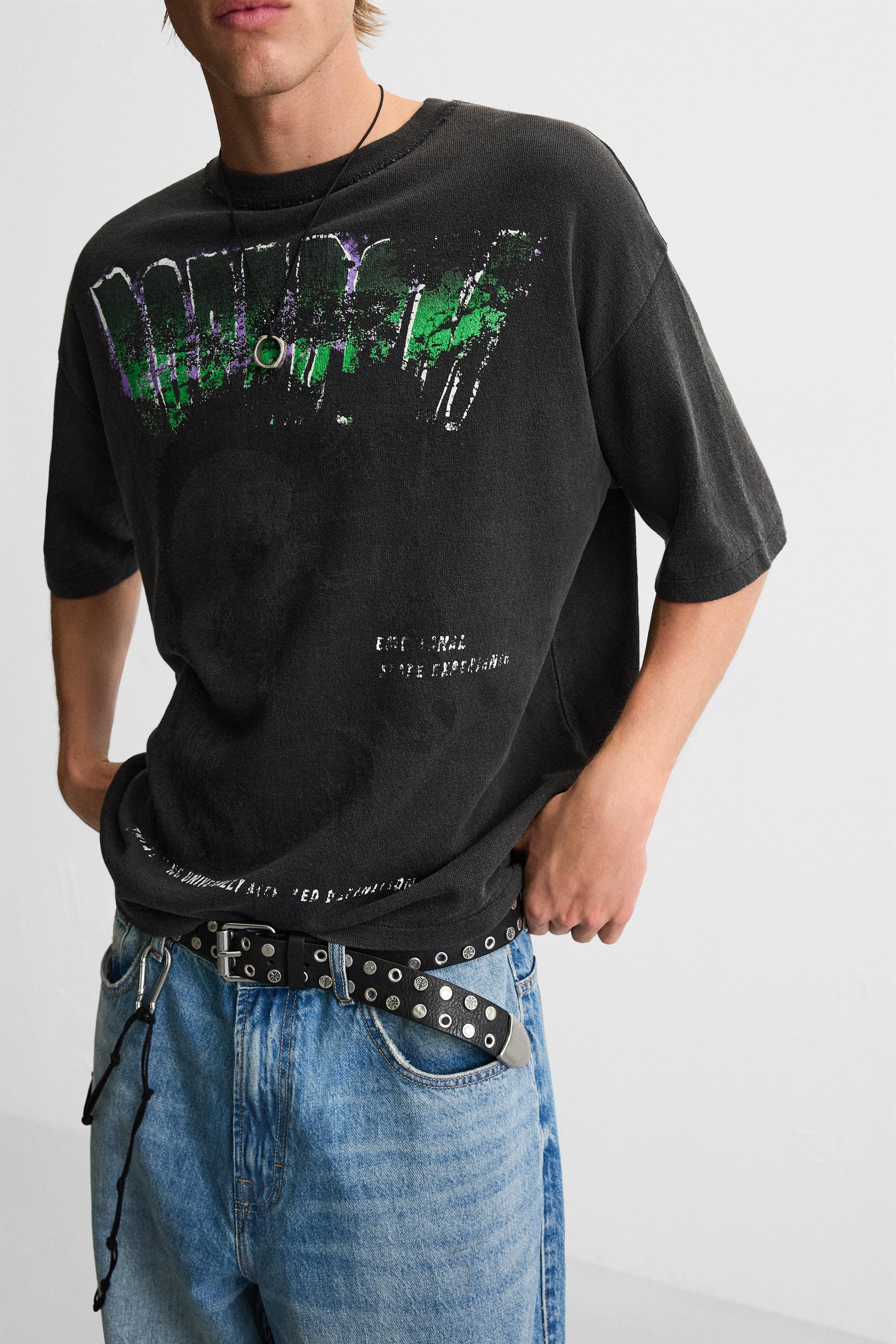 【ZARA】ウォッシュ加工ニットＴシャツ 2621/405/807 ウォッシュ加工プリントニットTシャツ - エクリュ | ZARA Japan