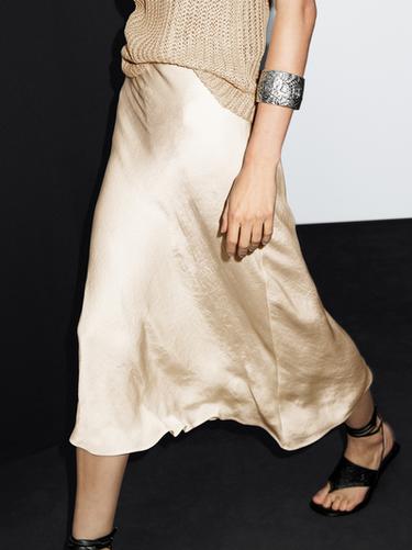 Zara Flowing satin midi skirt - Ecru