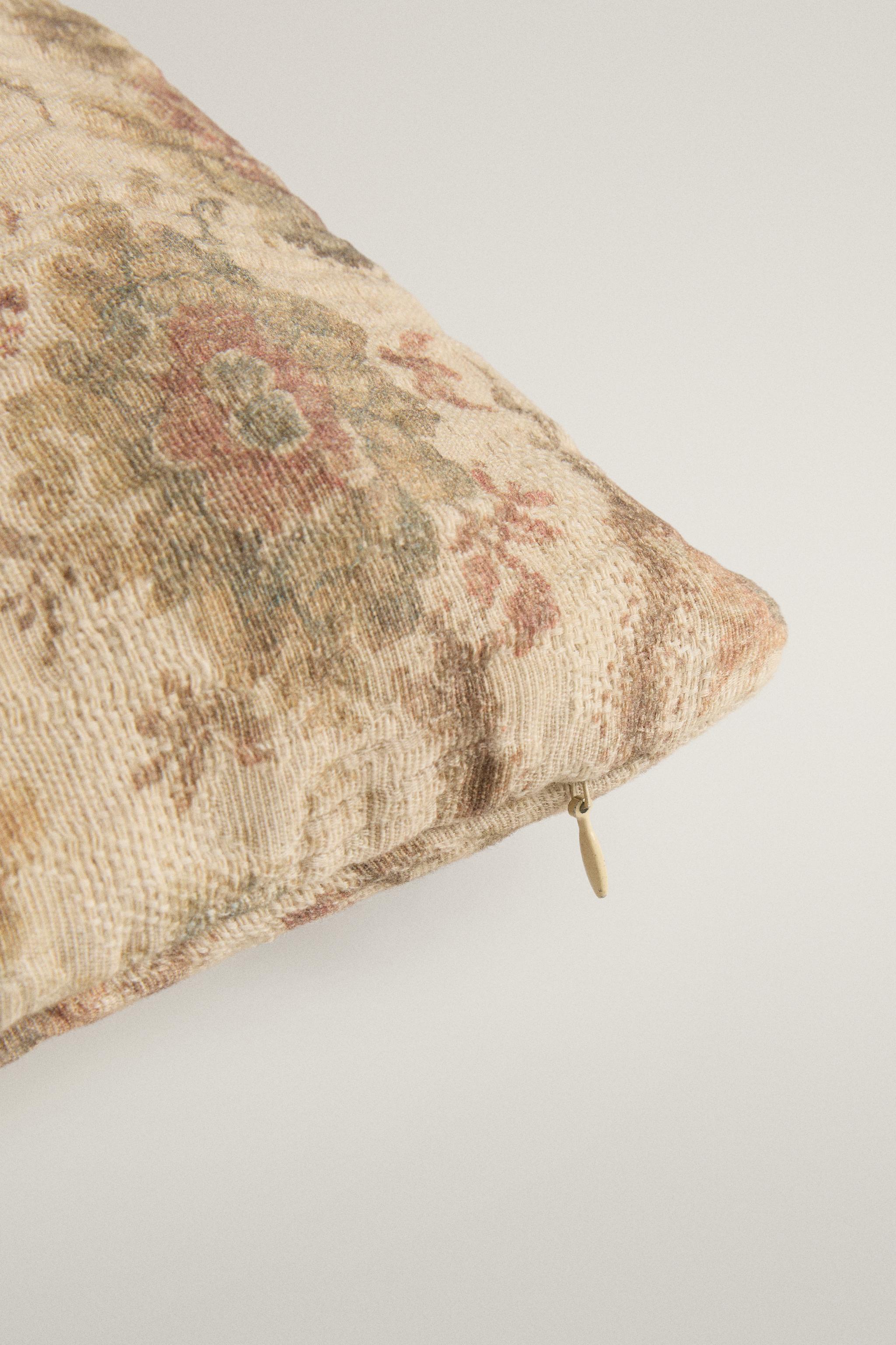 COTTON LINEN FLORAL THROW PILLOW COVER