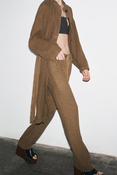 LNĚNÉ KALHOTY 100 % ZW COLLECTION - Hnědá od Zara