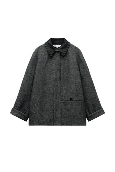 LEATHER COLLAR COAT ZW COLLECTION