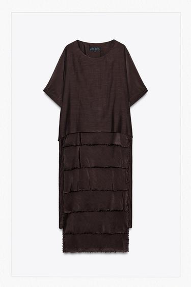 SKORT WITH PLEATS AND RUFFLES - Light brown by Zara