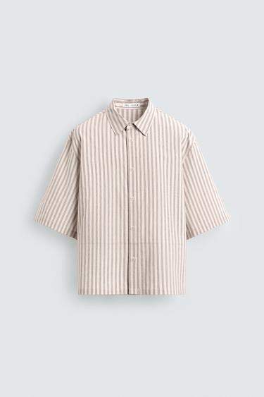 РУБАШКА СВОБОДНОГО КРОЯ В ПОЛОСКУ — ЭКРЮ от Zara