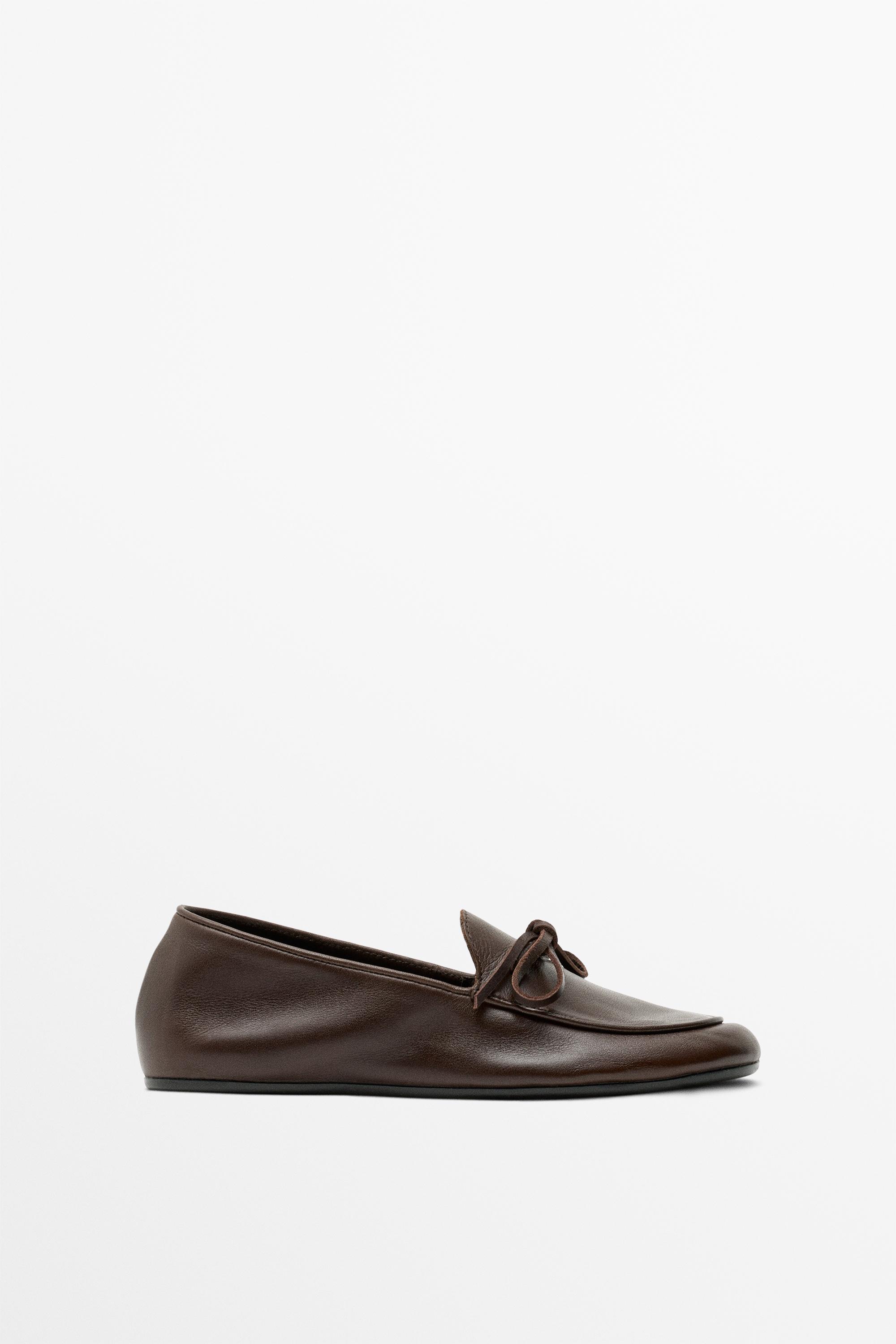 Soft leather bow loafer — Brown