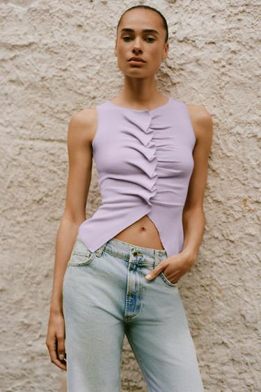 KNIT TOP WITH GATHERING - Light lilac by Zara