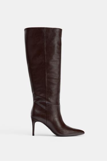 POINTED TOE HEELED BOOTS - Chocolate Brown by Zara