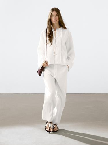 Zara Flowing 100% linen shirt - Oyster-white