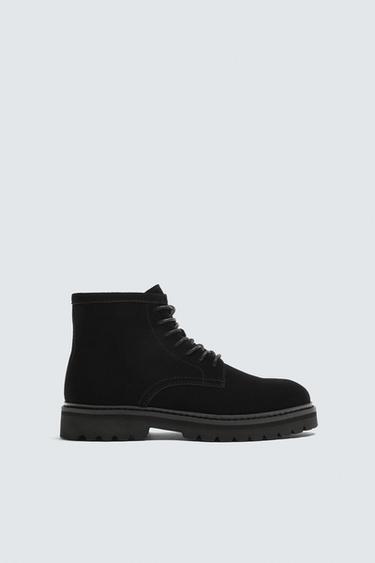 BOTA CORDONES PIEL - Negro de Zara