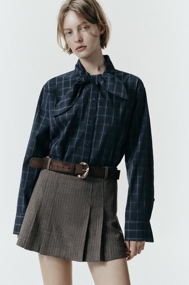 Zara PLAID HANDKERCHIEF SHIRT - Blue / Navy