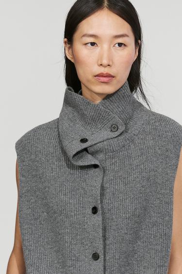 100% wool funnel neck knit vest — Cobalt 1