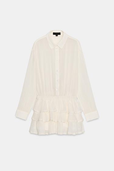 ROBE COMBINAISON EN GAZE À VOLANTS - Écru de Zara - Image 1