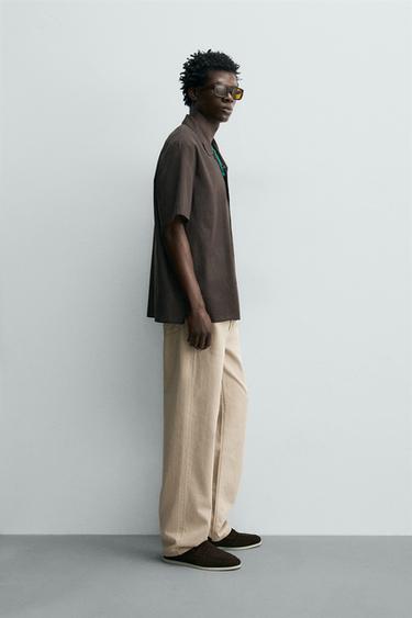 REGULAR FIT COTTON VOILE SHIRT - Dark brown by Zara - Image 3