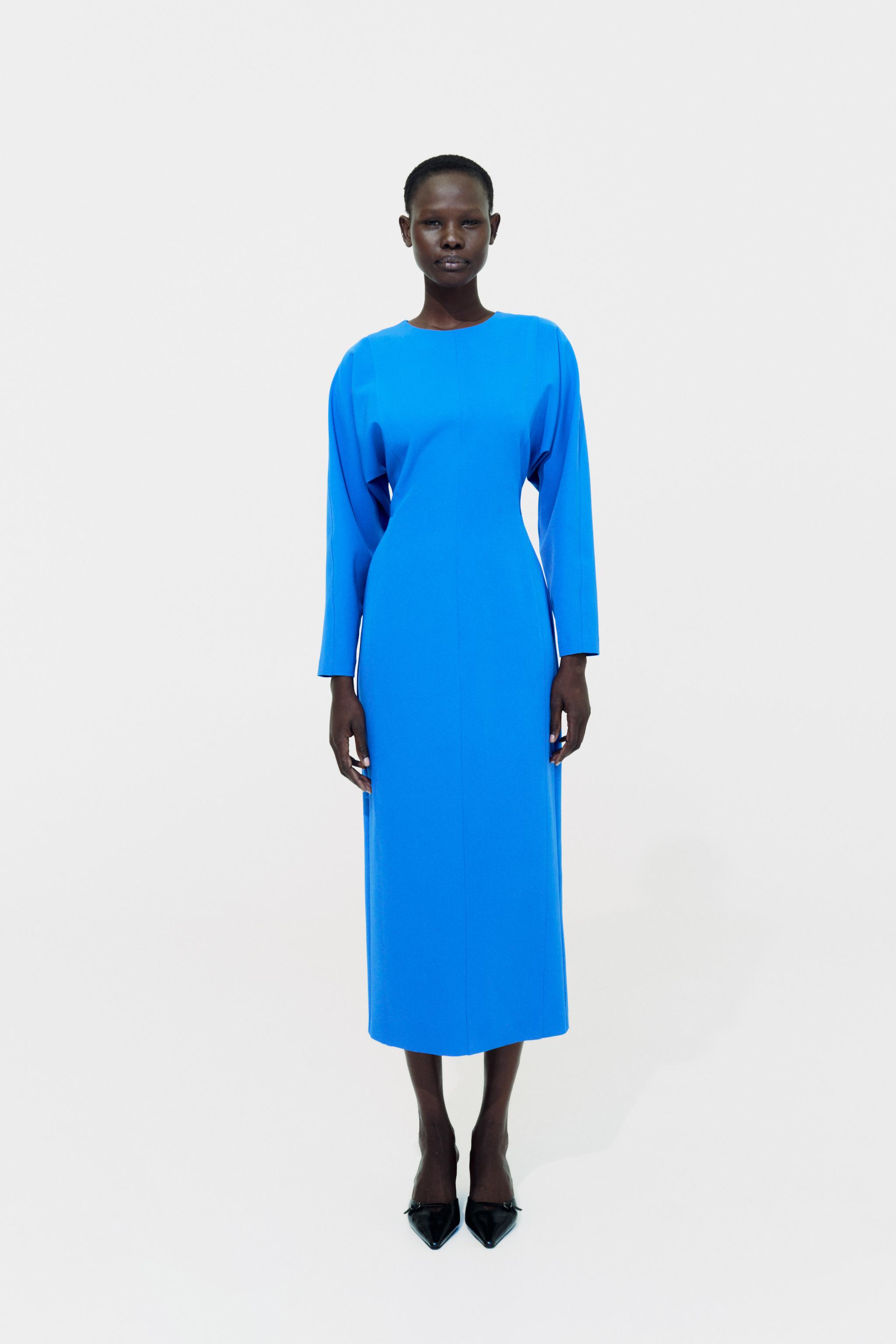 Blue pleated shop dress zara