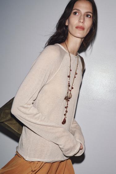CAMISETA MANGA LARGA CON LANA - Crudo de Zara