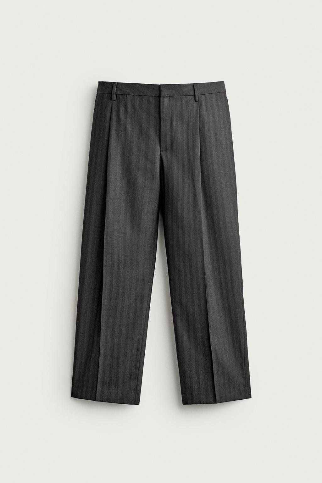 STRIPED PLEATED RELAXED FIT TROUSERS