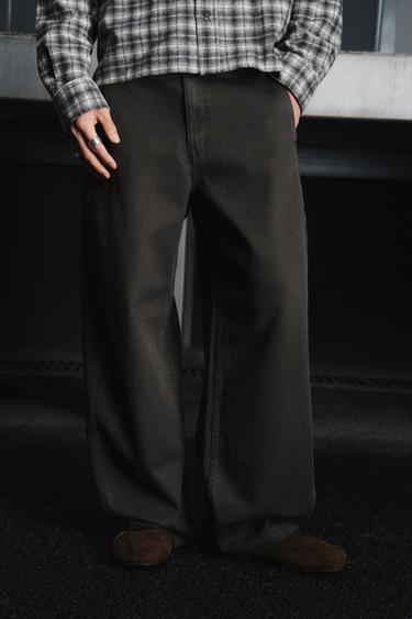 Zara 刷色寬管長褲 - 斑紋卡其色