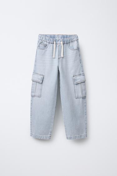 Zara FLOWY CARGO JEANS - Light blue