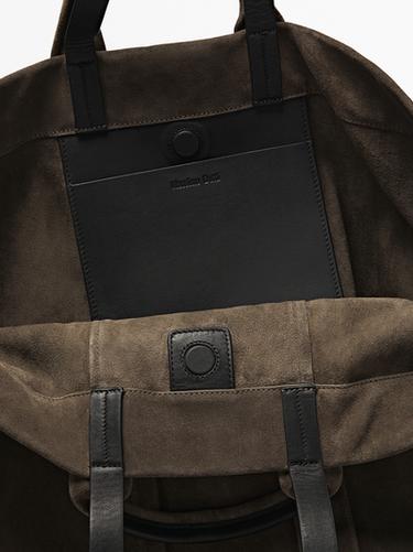 Zara Split suede leather shopper bag - Khaki - Image 0