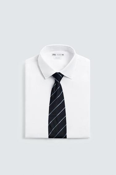 100% SILK STRIPE TIE - Navy blue by Zara - Image 3