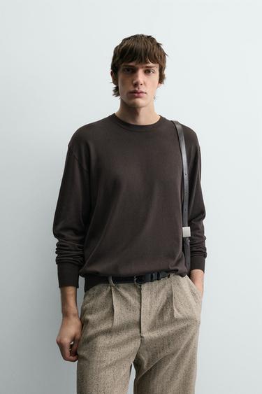 Zara SOFT TEXTURED JUMPER - Chocolate