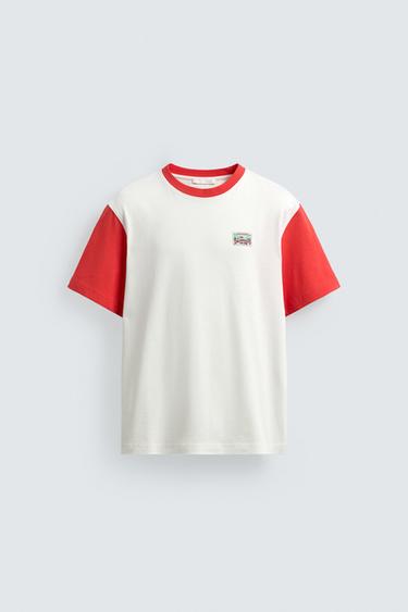 COLOUR BLOCK T-SHIRT WITH CONTRAST PATCH - Oyster-white by Zara