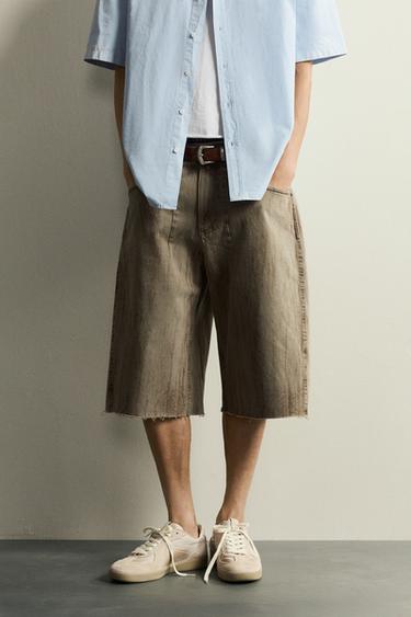 FADED PRINT DENIM JORTS - camel by Zara