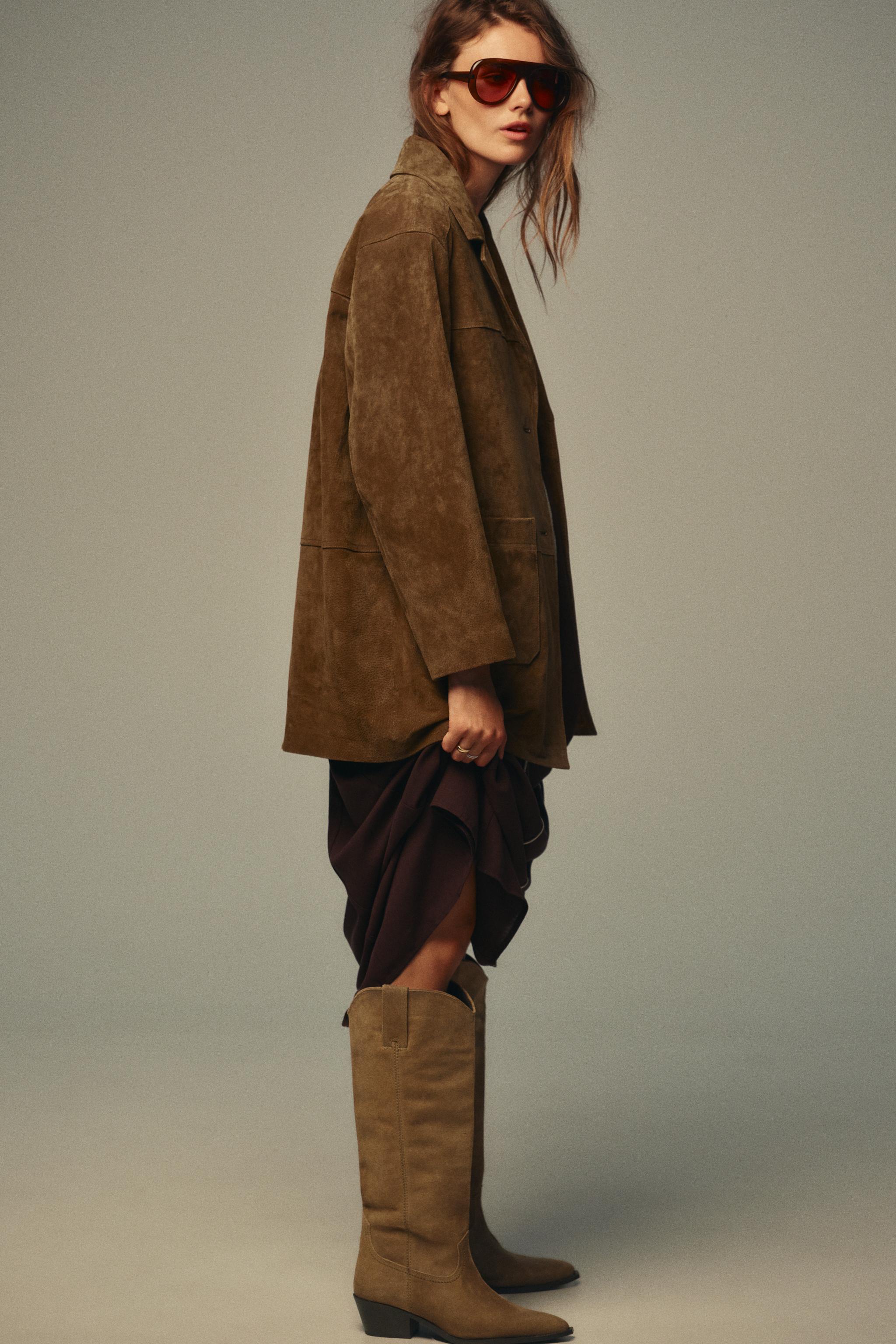 STIVALI ALTI IN PELLE SCAMOSCIATA Marrone sabbia ZARA Italia