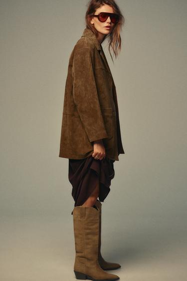 SPLIT SUEDE KNEE-HIGH BOOTS - Sand Brown by Zara - Image 1