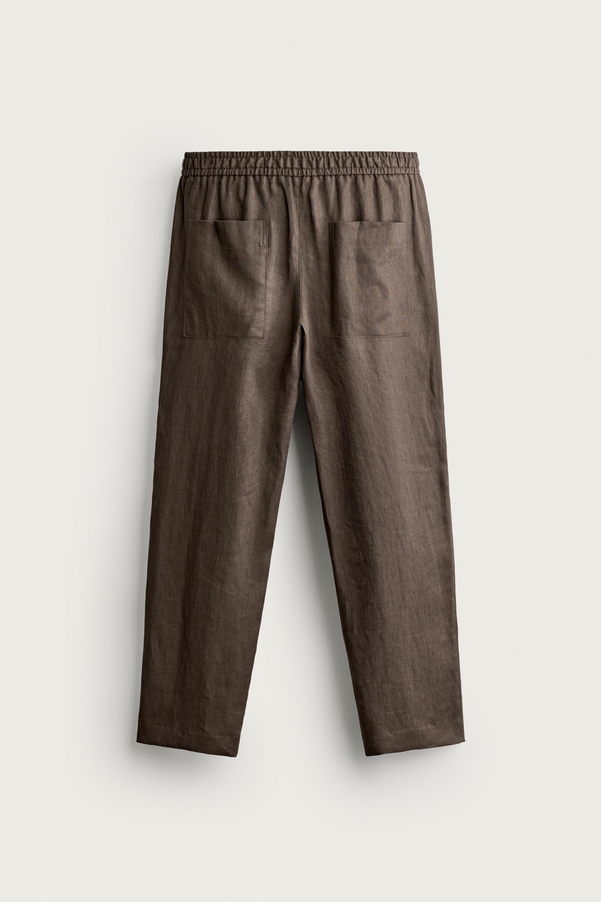 Zara %100 KETEN RELAXED FIT PANTOLON görsel 8